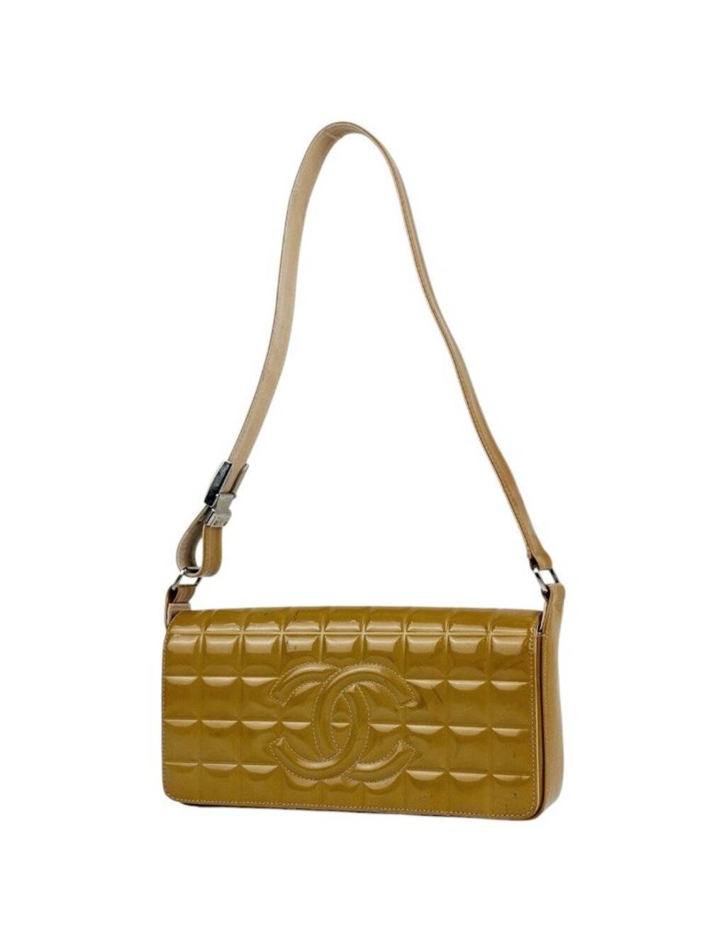 Chanel Shoulder Bag CC Logo Choco Bar Patent Leather Brown